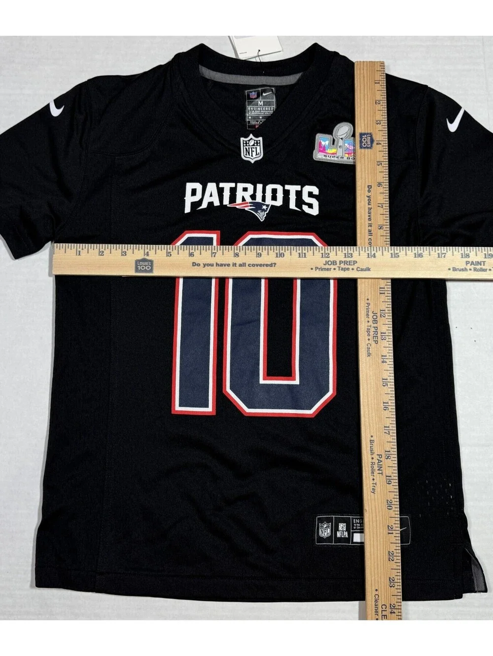 Nike New England Patriots Drake Maye Black Jersey Super Bowl Patch Youth M NWT